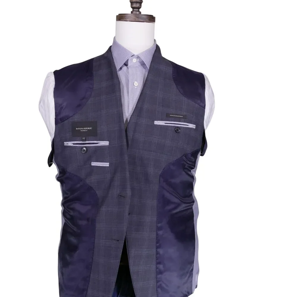 Banana Republic Sport Coat Blazer Mens 42R Tailored Fit Blue Plaid Two Button